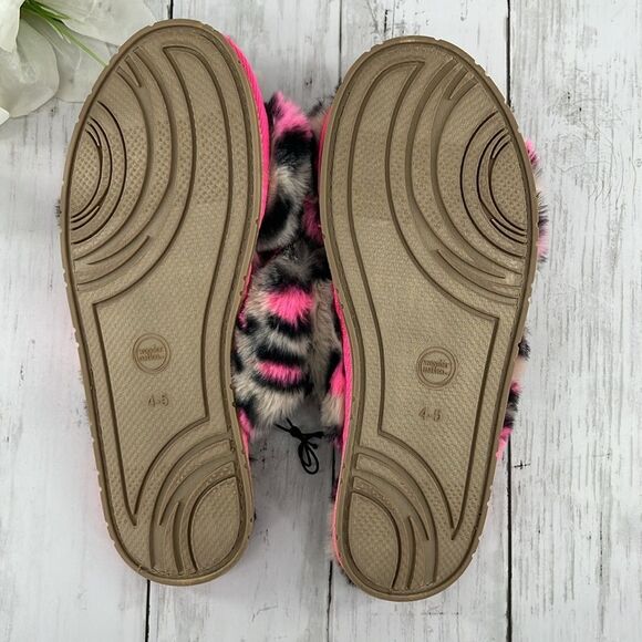 Big Girls Cross Band Faux Fur Leopard Slippers Shoes Size 4-5 - Picture 5 of 5